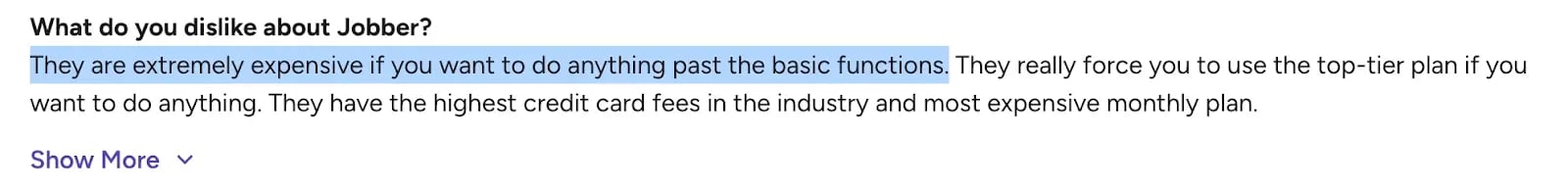 Jobber G2 review complaints about expected standard features