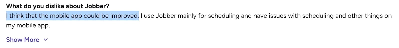 Jobber G2 review complaints about mobile experience