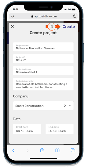 Buildbite_create_project_create