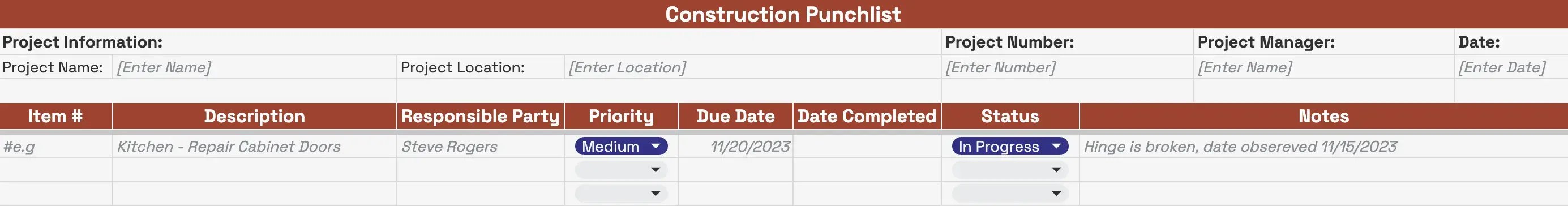 Punch list template image