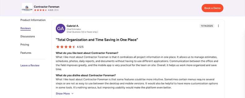 contractor foreman review